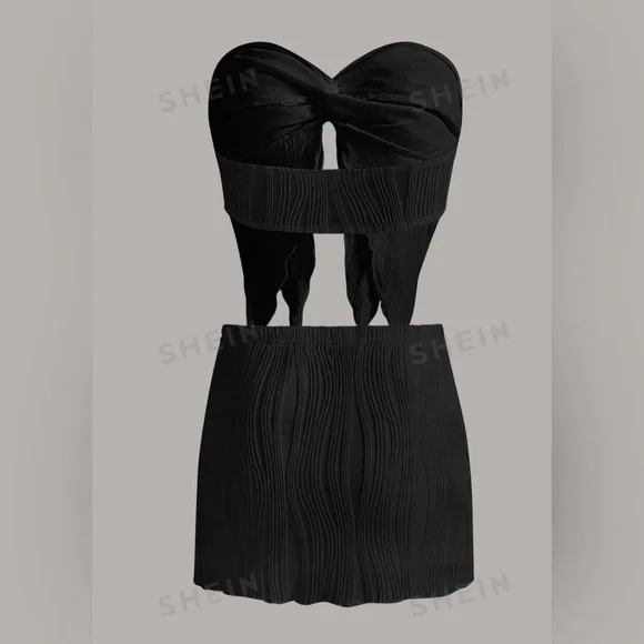 SHEIN ICON BODYCON MINI SKIRT IN BLACK *SKIRT ONLY* SIZE S TEXTURE KNIT FABRIC - Picture 2 of 8